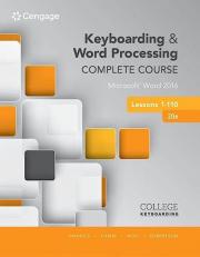 Keyboarding and Word Processing Complete Course Lessons 1-110 : Microsoft Word 2016